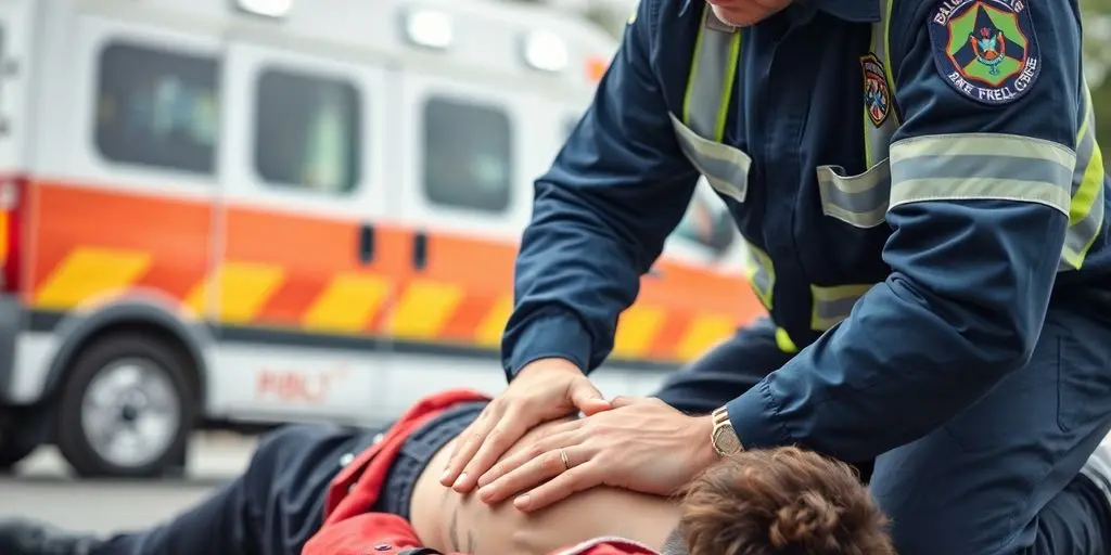 Rettungssanitäter leistet Erste Hilfe an Verletztem.