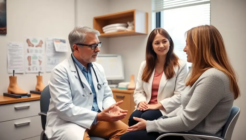 Morton-Neurom: Doctor consulting with a patient in a bright office.