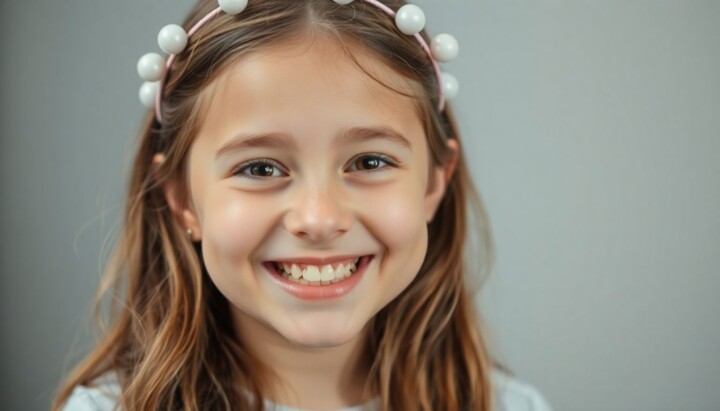 Jugendliche lächelt mit einer festen Zahnspange.