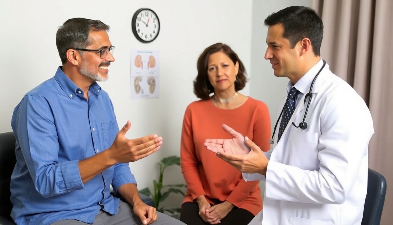 ESWL: Doctor discussing kidney stone treatment with a patient.