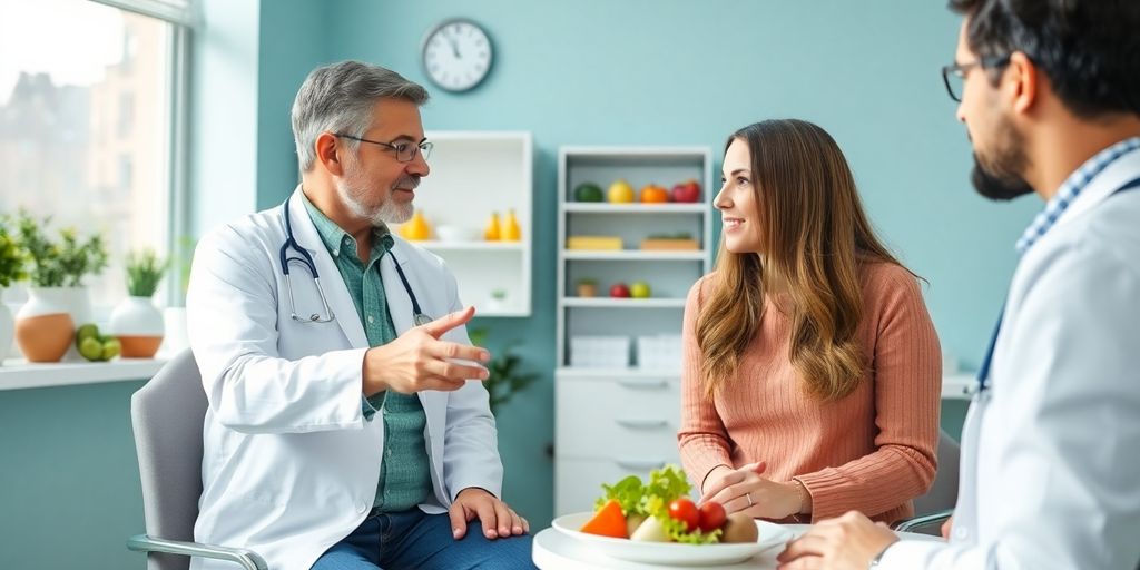 Patient und Arzt im Gespräch über Ernährung bei Leistenbruch.