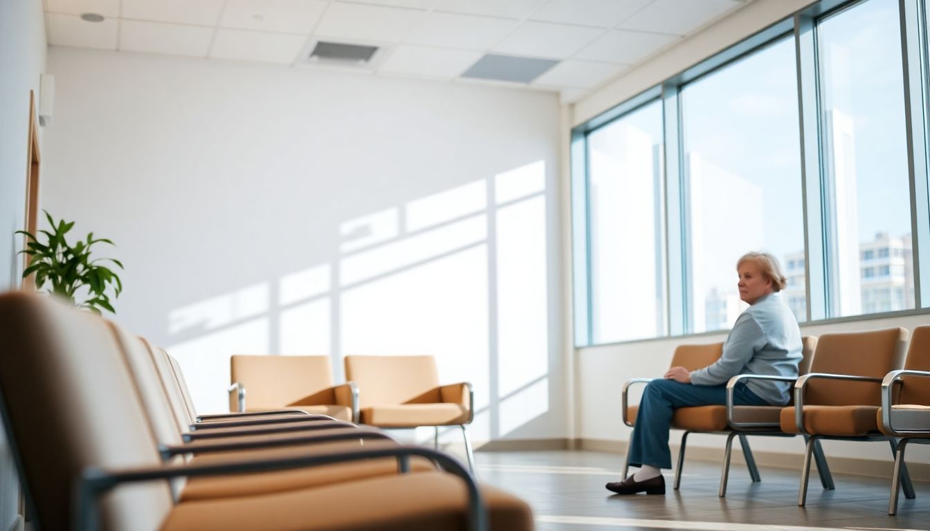 Frau mit Locked-in-Syndrom im Wartezimmer