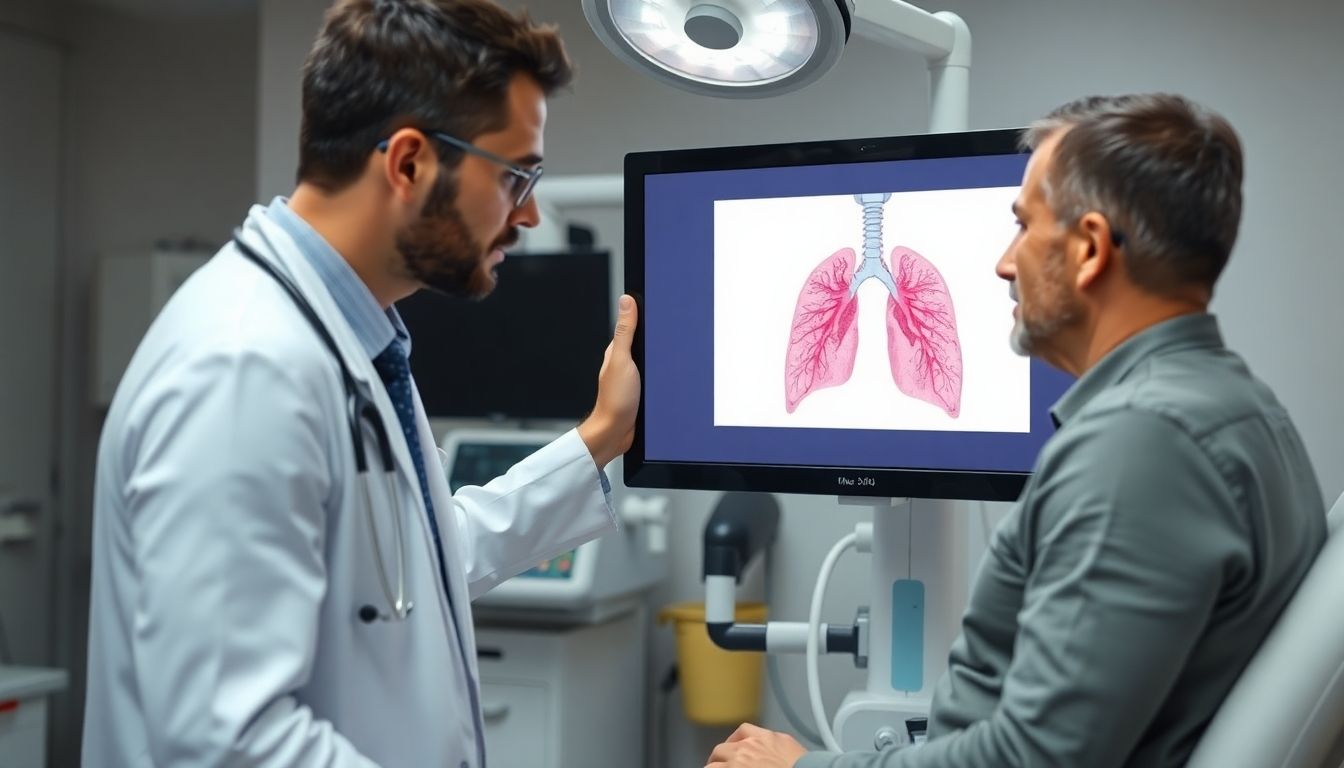 Definition der Lungenegelinfektion: Doctor examining lung health in a clinical setting.
