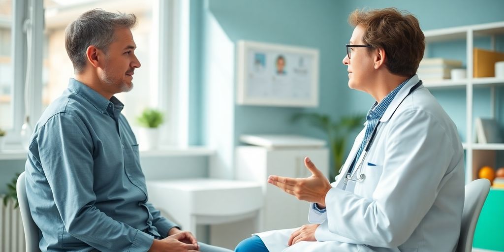 Patient und Arzt im medizinischen Gespräch über Listeriose.