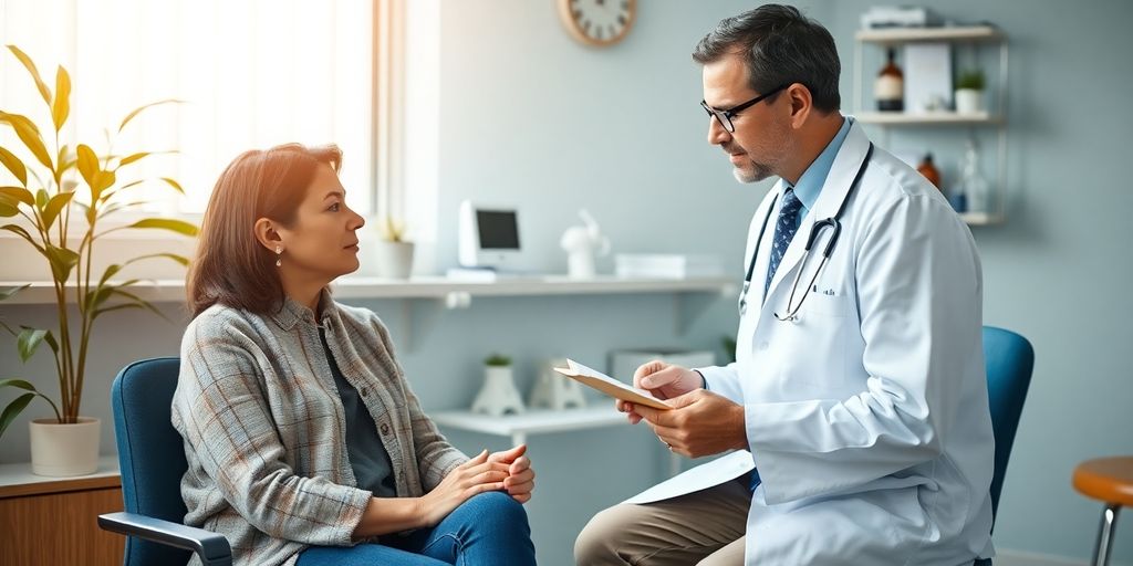 Patient und Arzt im Gespräch über Lichen planus.