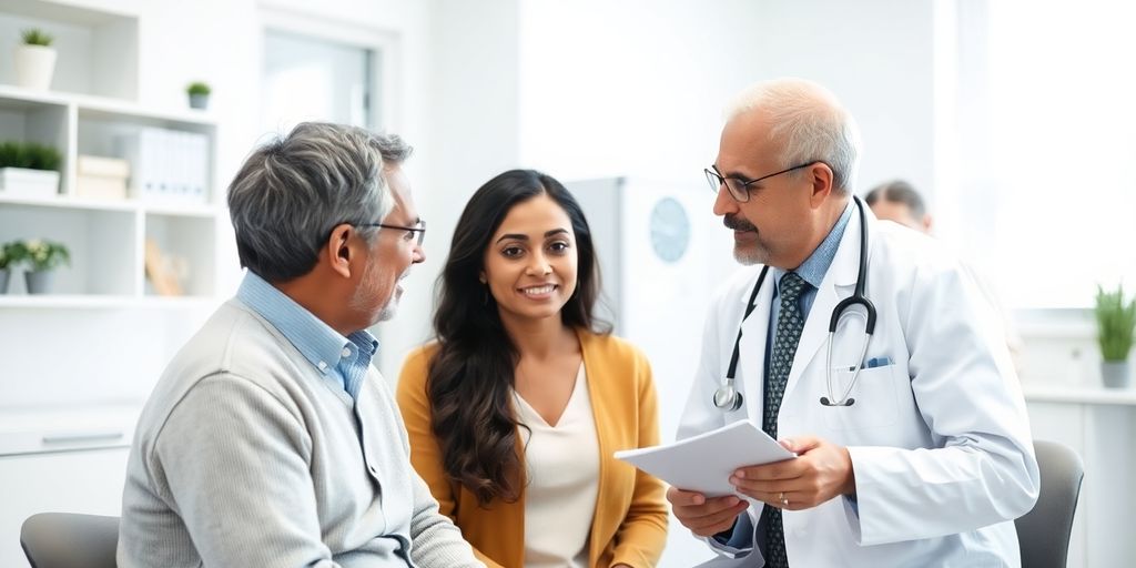 Leberadenom: Patient und Arzt im hellen medizinischen Raum.
