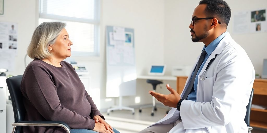 Malaria: Patient und Arzt in einer hellen Arztpraxis.