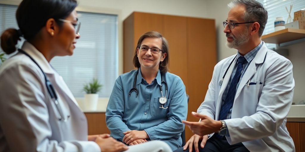 Patient und Arzt im Gespräch über Schlafstörungen (Fibromyalgie).