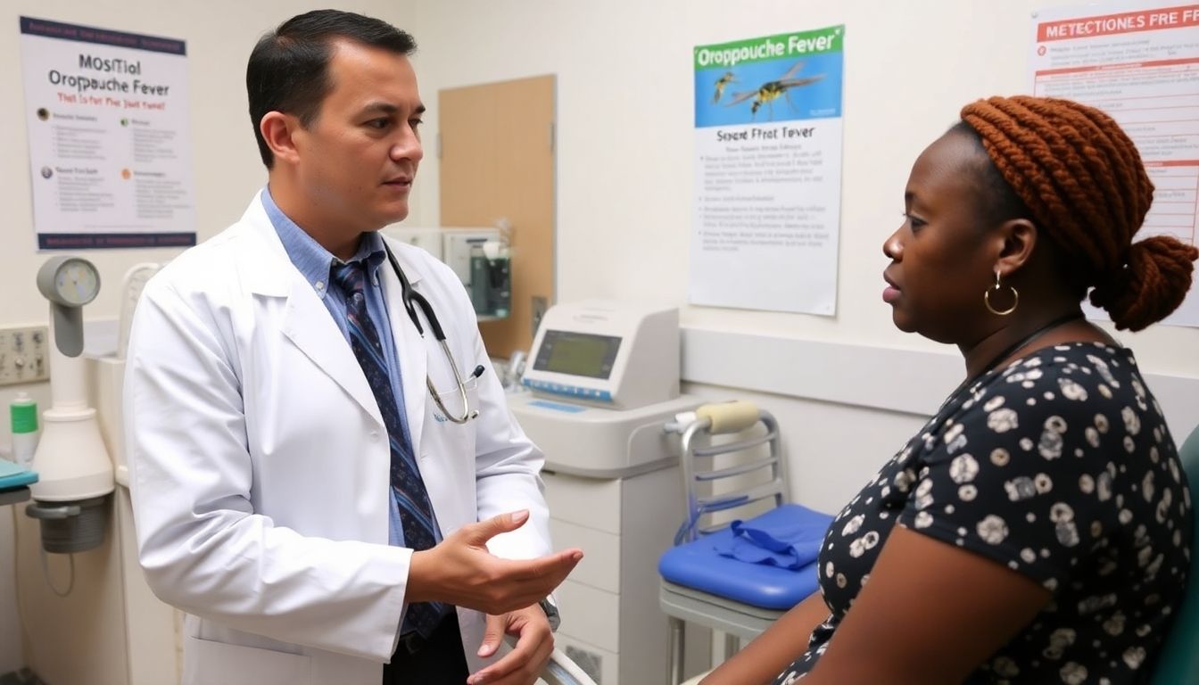 Oropouche Fieber: Doctor examining a patient for Oropouche fever symptoms.