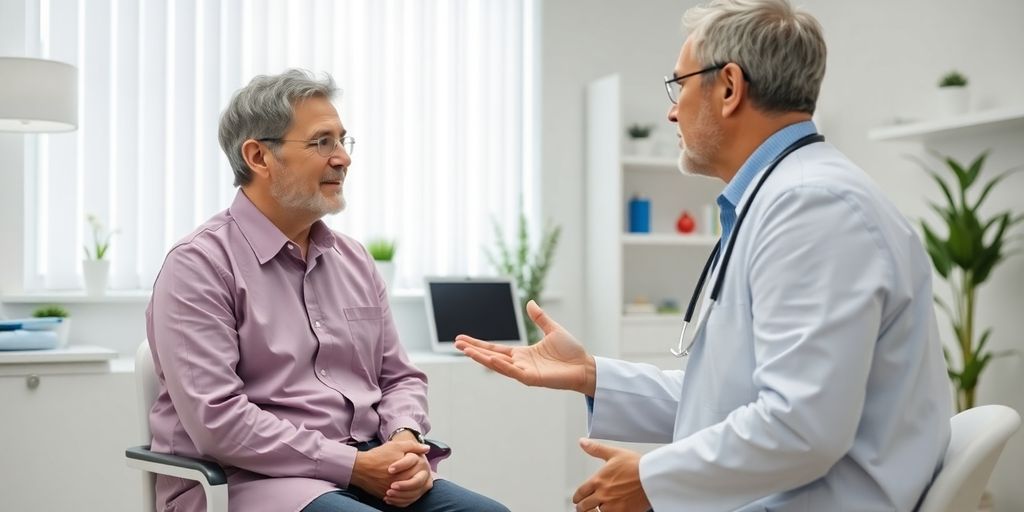 Patient und Arzt im Gespräch über Helicobacter Therapie.