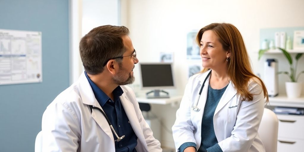 Arzt im Beratungsgespräch zur medikamentösen Therapieoptionen bei einer Gallenblasenentzündung