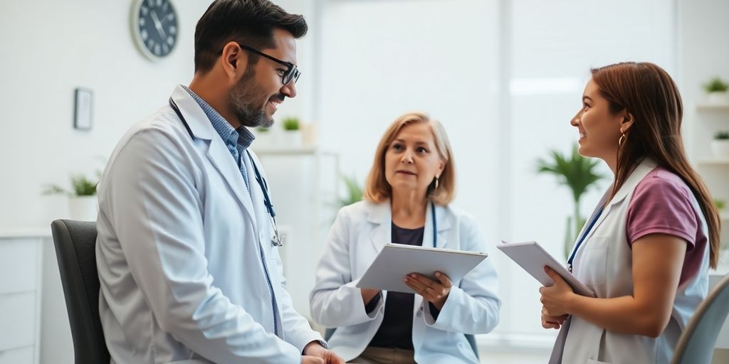 Patient und Arzt im Gespräch in einer Arztpraxis über Epilepsie.