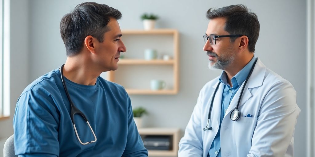 Patient und Arzt im Gespräch über erektile Dysfunktion.