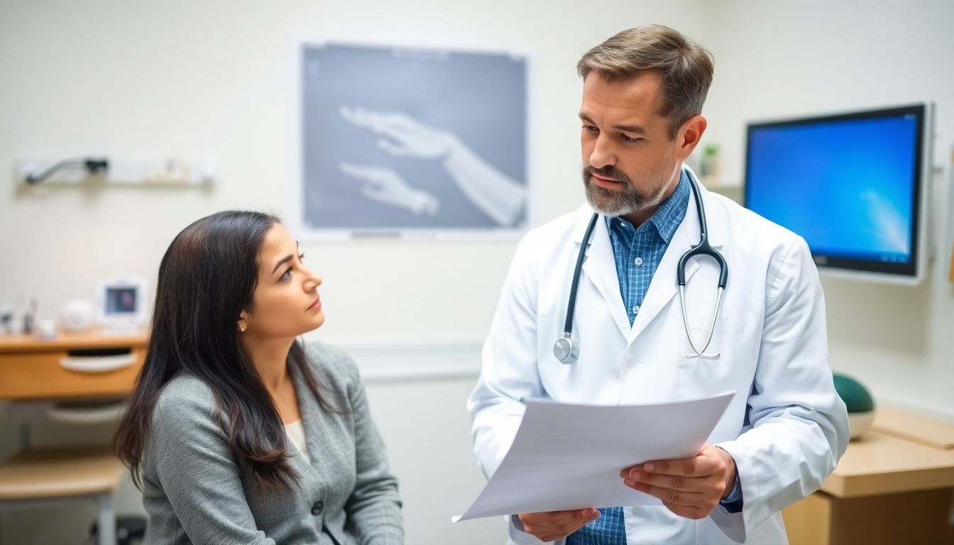Diagnose von Rifttalfieber: Doctor examining a patient in a medical office.