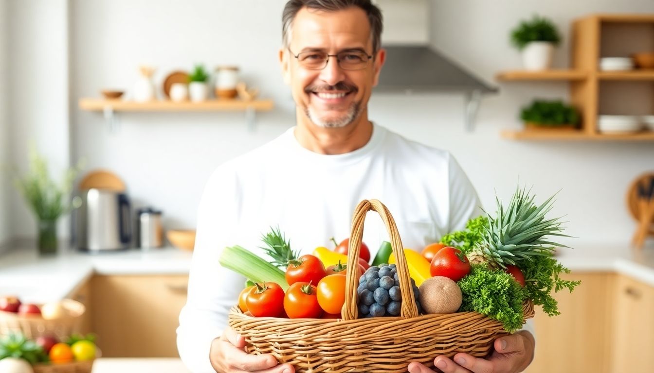 Ernährung und Emphysem: Mann mit Obstkorb
