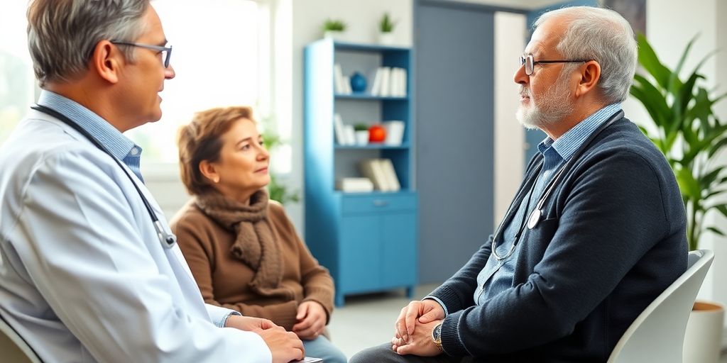 Notfallmanagement bei Emphysem: Arzt und Patient in einer hellen Praxis diskutieren.