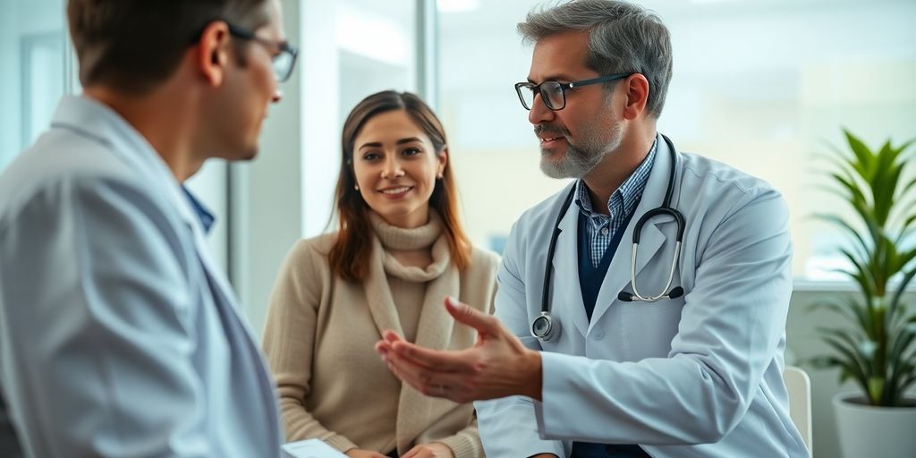 Patient und Arzt in heller Arztpraxis besprechen Chagas Krankheit