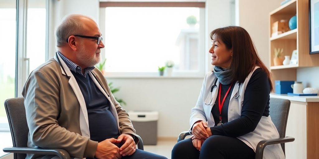 Patient und Arzt im Gespräch über COPD und Sport.