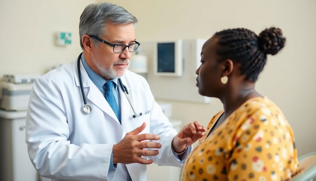 Krim Kongo Fieber: Doctor examining patient for Krim-Kongo fever symptoms.