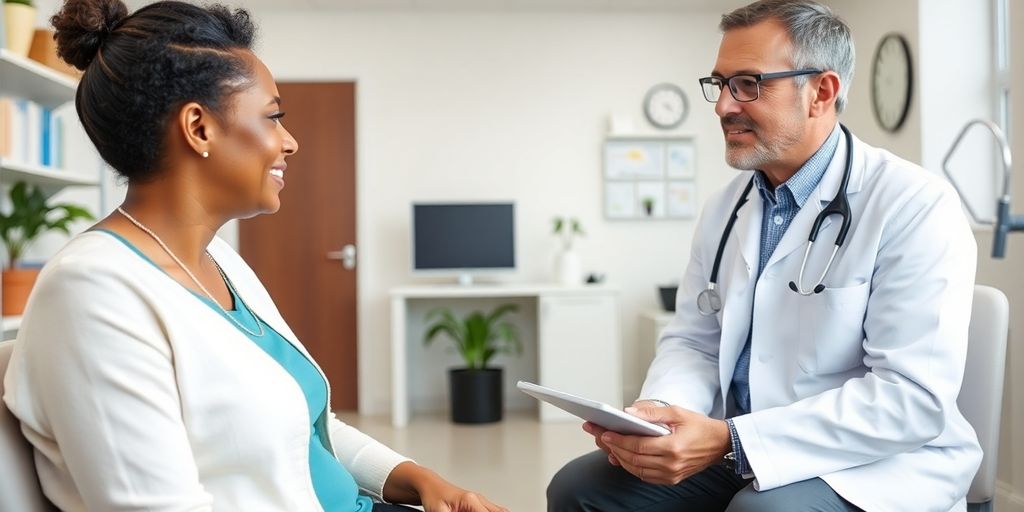 Patient und Arzt im Gespräch über Darmkrebs und Aufklärung..