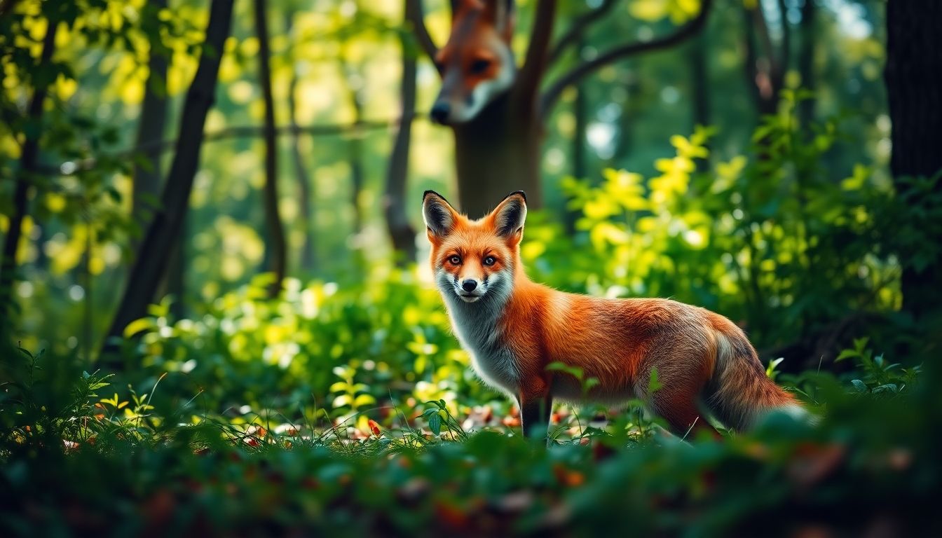 Tollwut und Tierschutz: A red fox in a lush green forest.