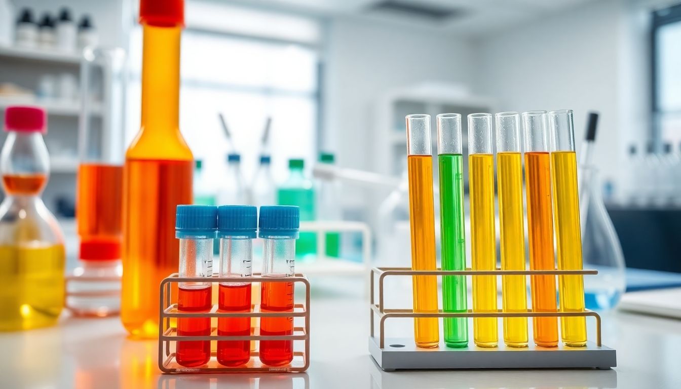 Laboratory with test tubes for rabies research.