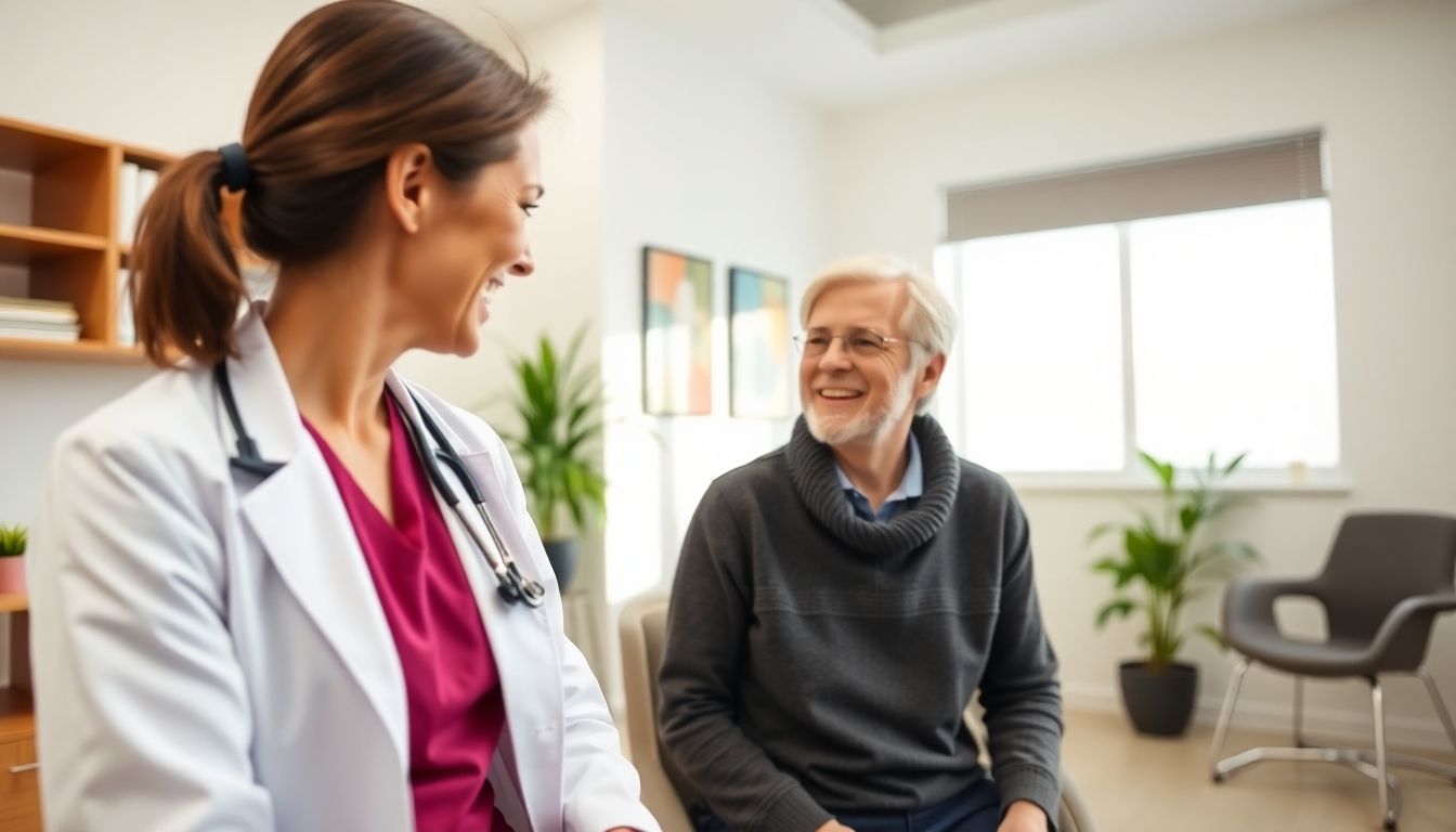 Ärztin behandelt Symptome von chronischen Schmerzen eines Mannes