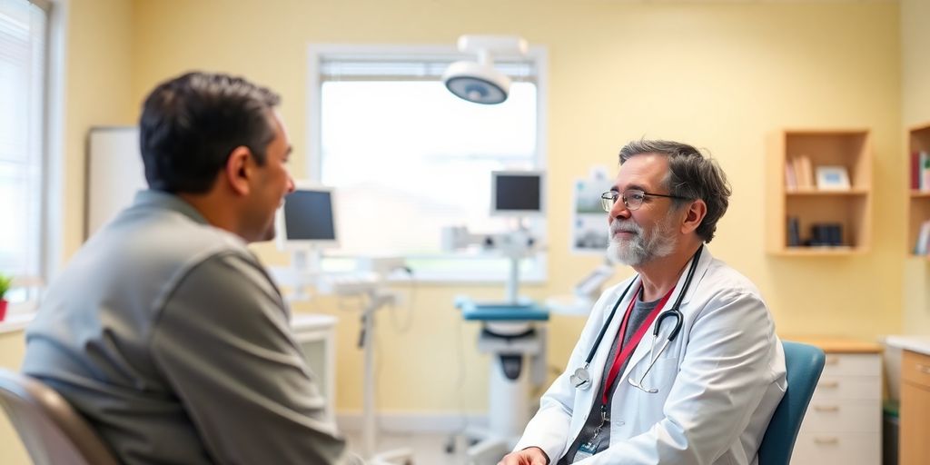 Depression: Patient und Arzt im hellen medizinischen Raum