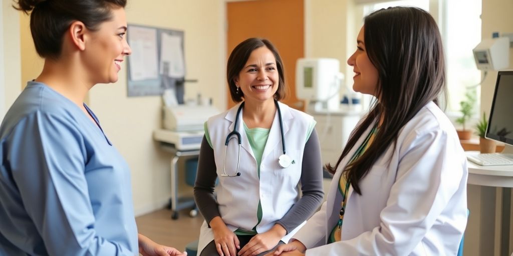Langzeitfolgen einer Eileiterschwangerschaft: Patient und Arzt im hellen medizinischen Raum.