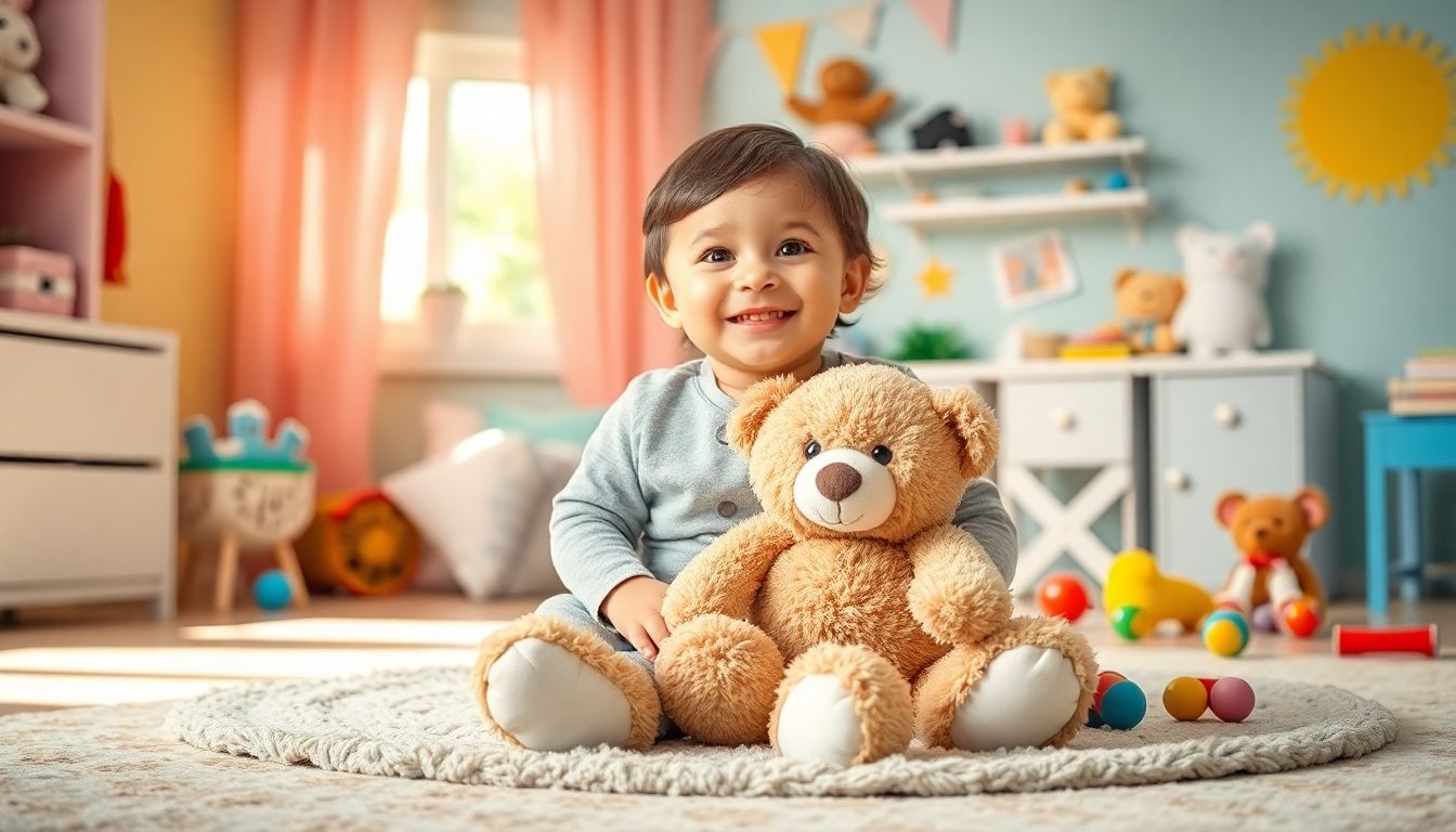 Bronchitis bei Kindern: Kind mit Teddybär in Kinderzimmer