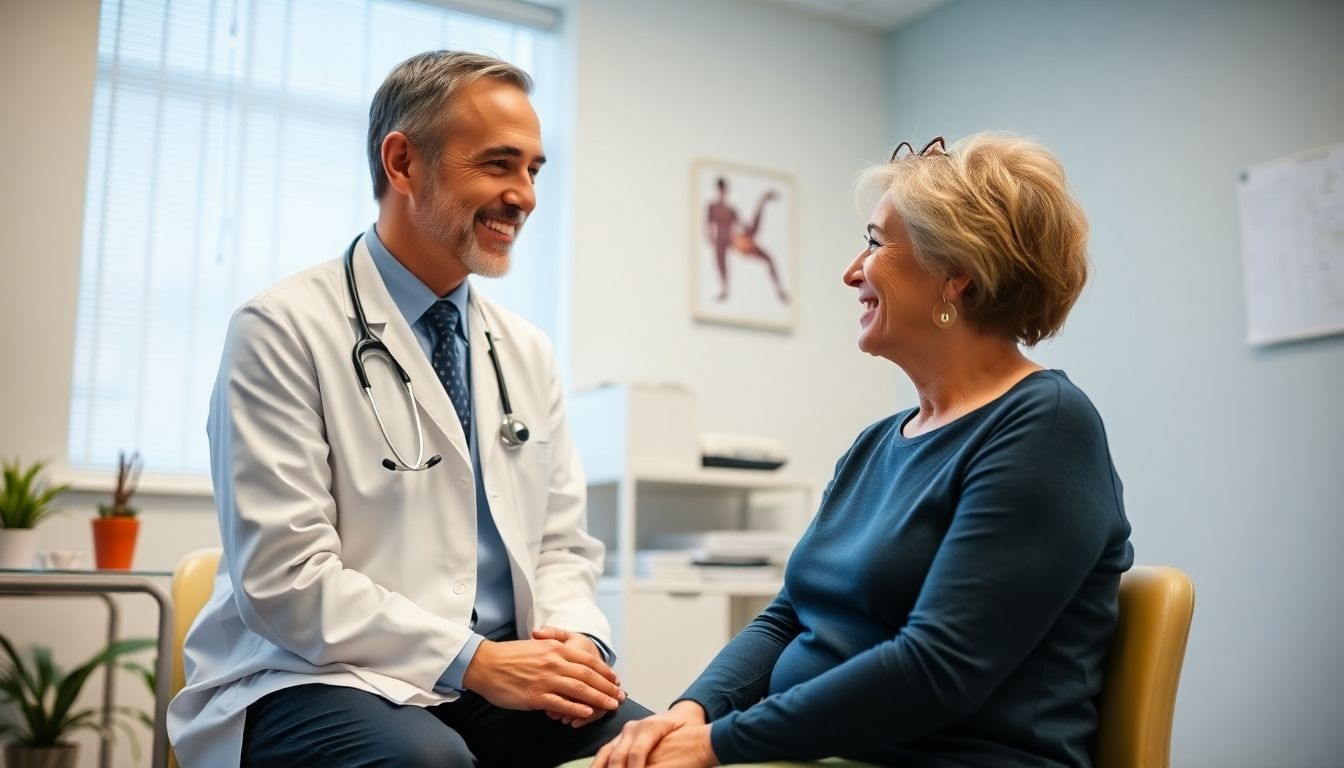 Patientin befragt Arzt zur Bänderdehnung im Alltag