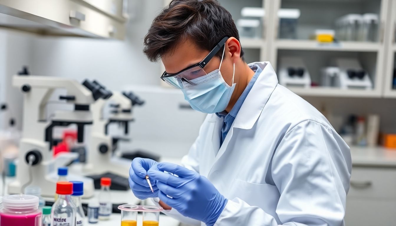 Henipaviren und ihre Klassifikation: Laboratory technician analyzing samples for Henipaviruses.