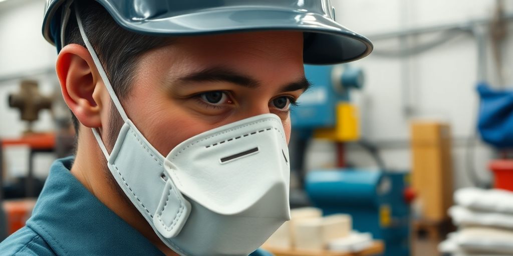 Langzeitfolgen von Berufsasthma: Arbeiter mit Schutzmaske in industrieller Umgebung.