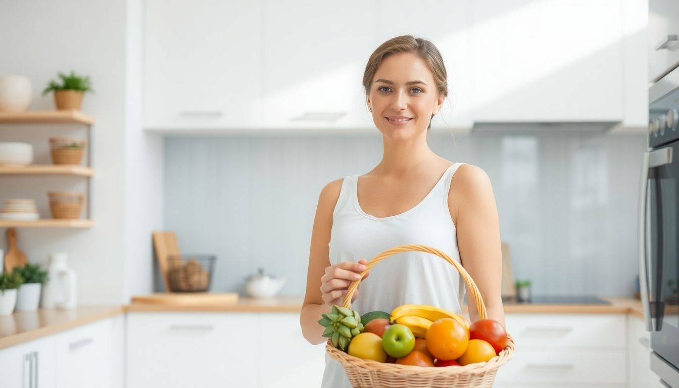 Anosmie und Ernährung: Frau mit Obstkorb in heller Küche