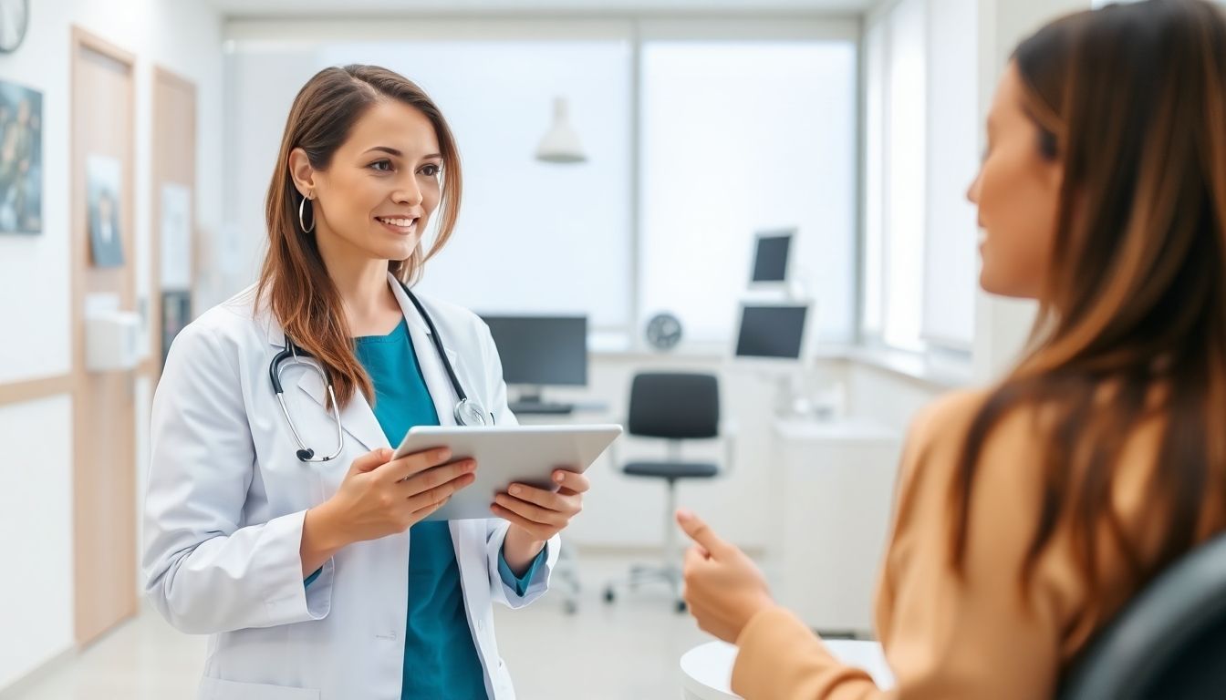 Ärztin informiert für die Symptome und Diagnose von Angioödem