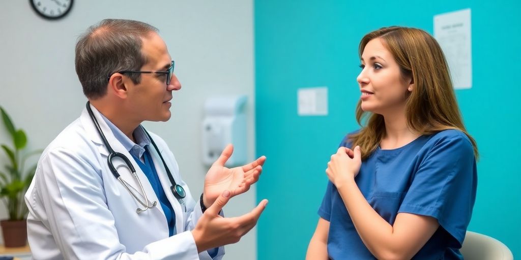 Ein Arzt spricht mit einem Patienten über Analprolaps.