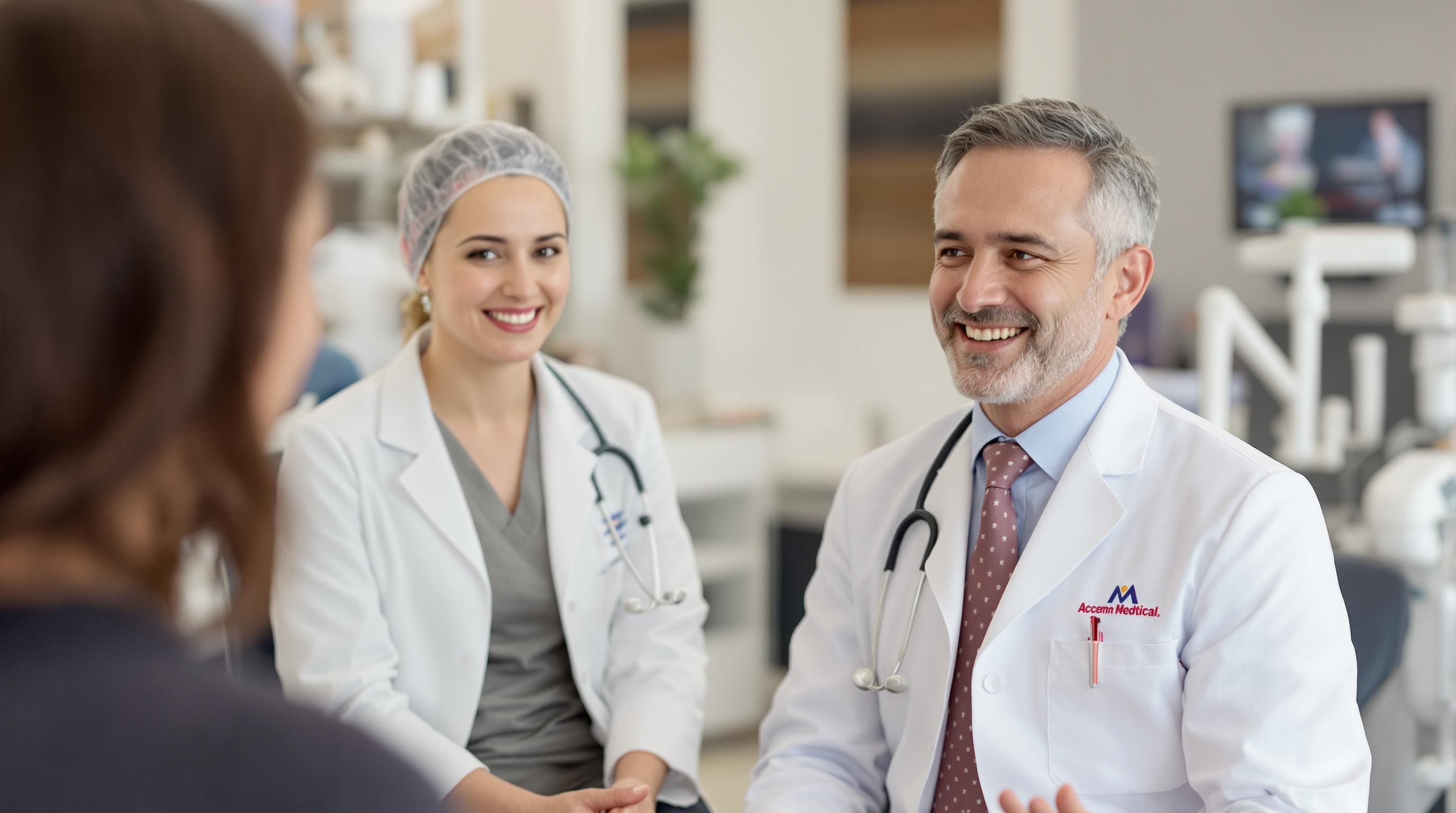 Arzt bespricht Diagnose und Bewertung von Akne