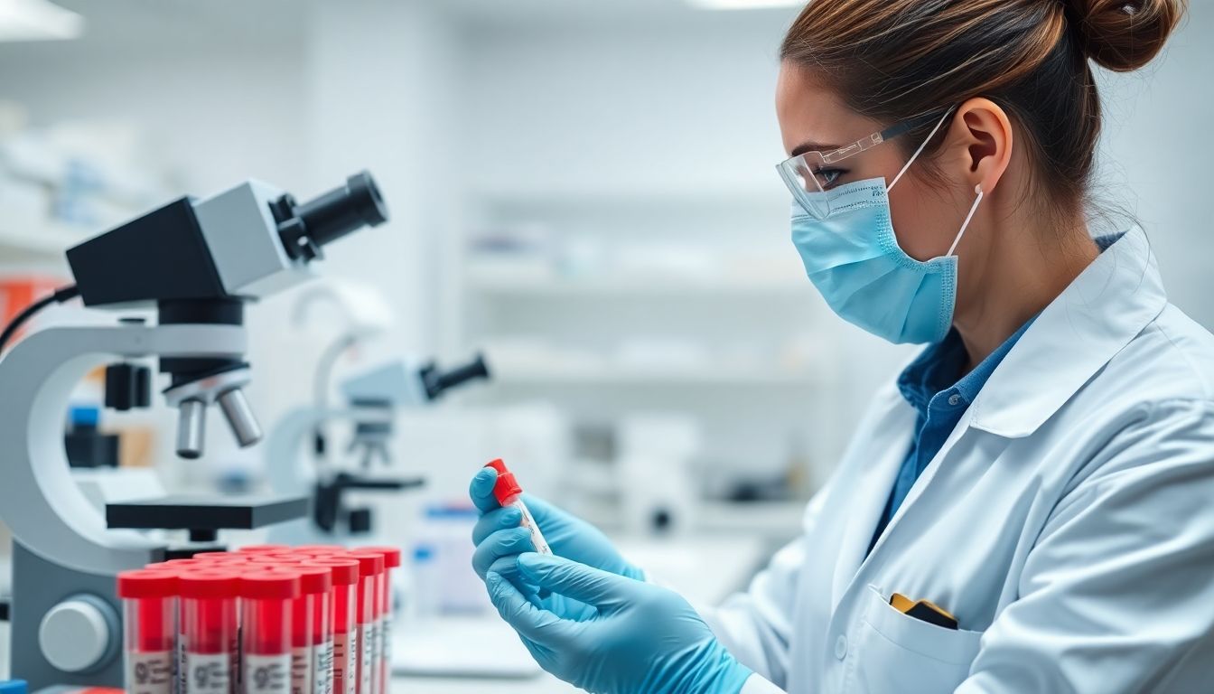 Doctor in a lab analyzing parvovirus samples.