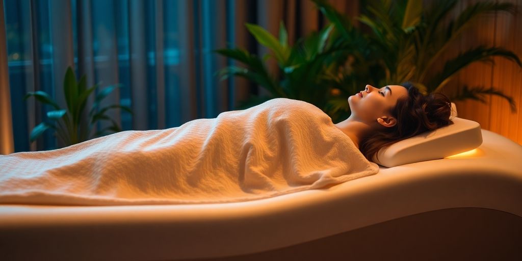 Person auf vibrierender Massageliege, ruhig.