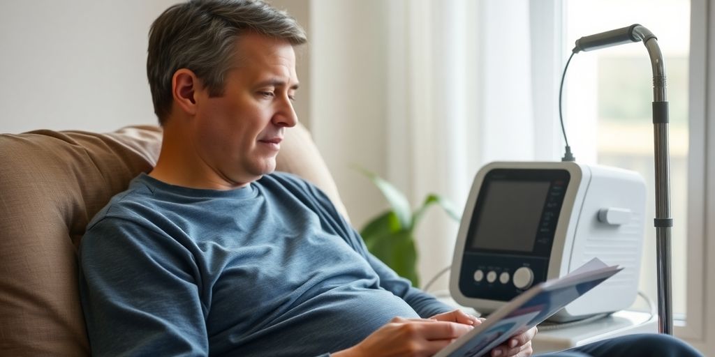 Patient erhält Peritonealdialyse zu Hause.