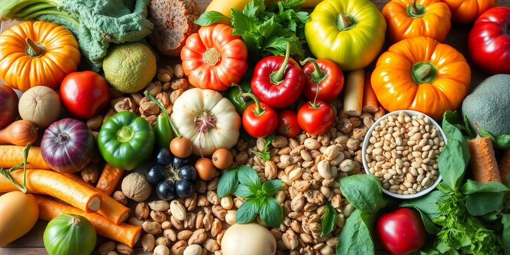 Bunte Auswahl an frischem Obst und Gemüse