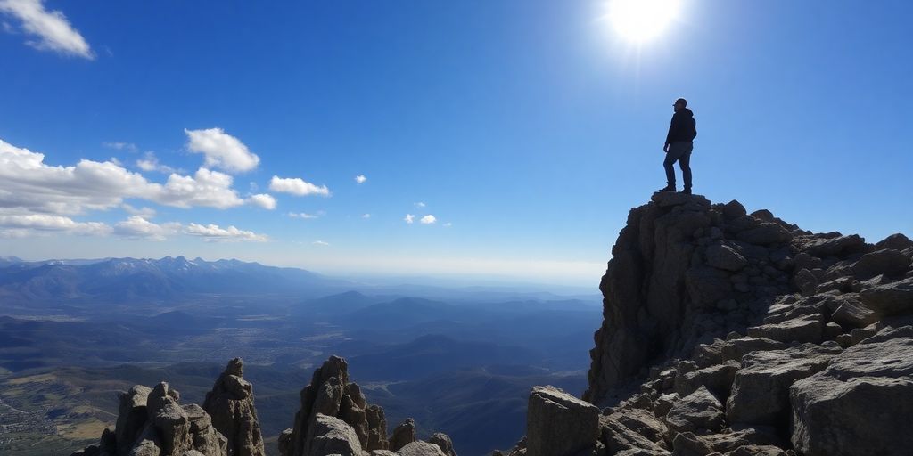 Klimatherapie im Hochgebirge: Berglandschaft mit Sonne und einer Person