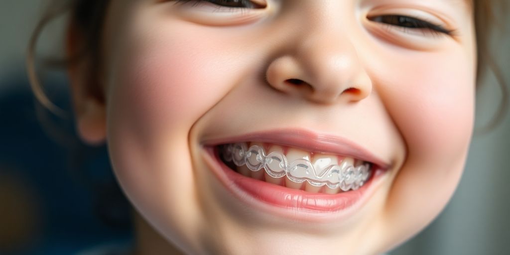 Kind, das myofunktionelle Schiene trägt