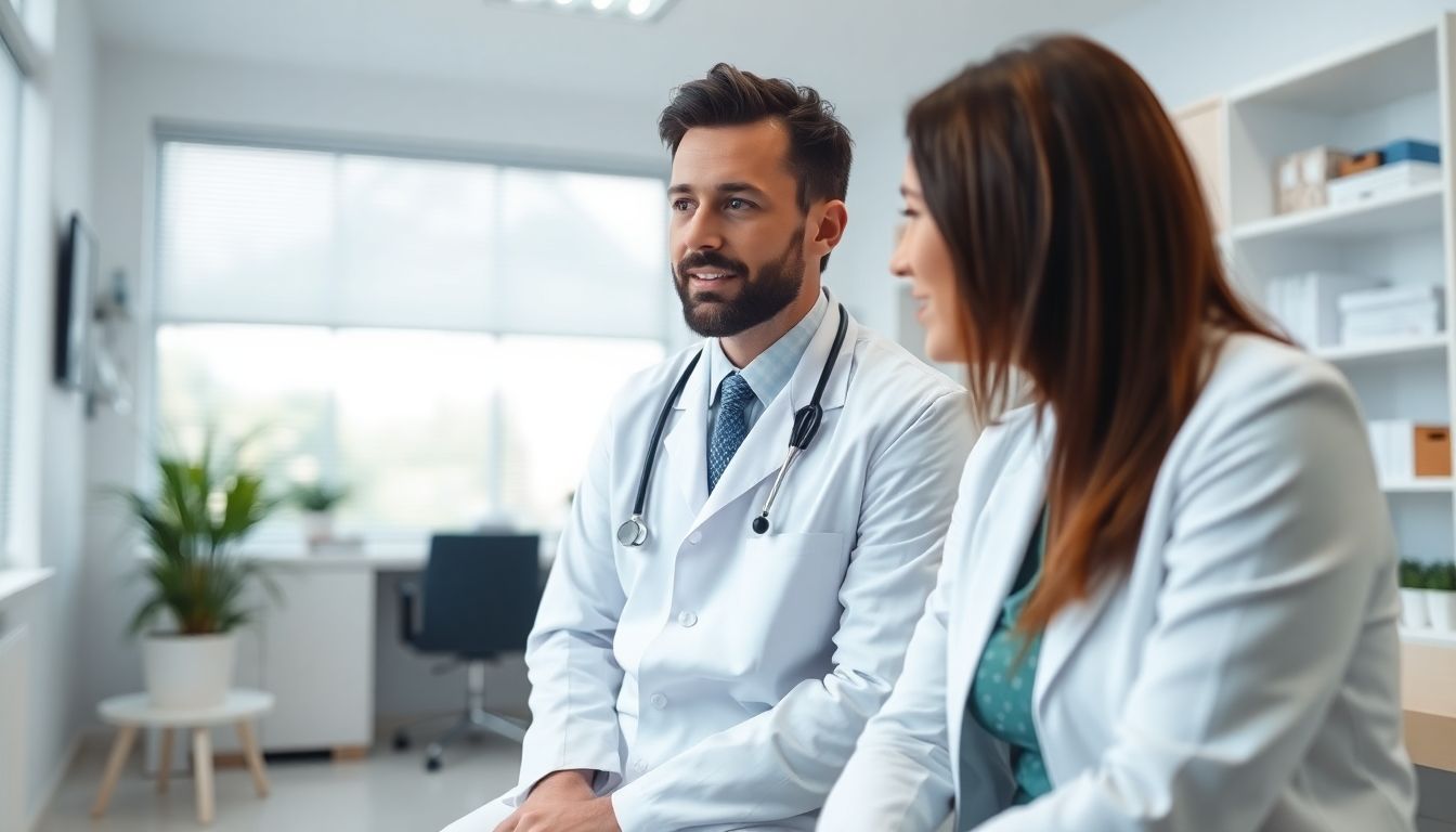 Oxyvenierung in der ganzheitlichen Medizin: Doctor and patient in a bright practice room discussing treatment.