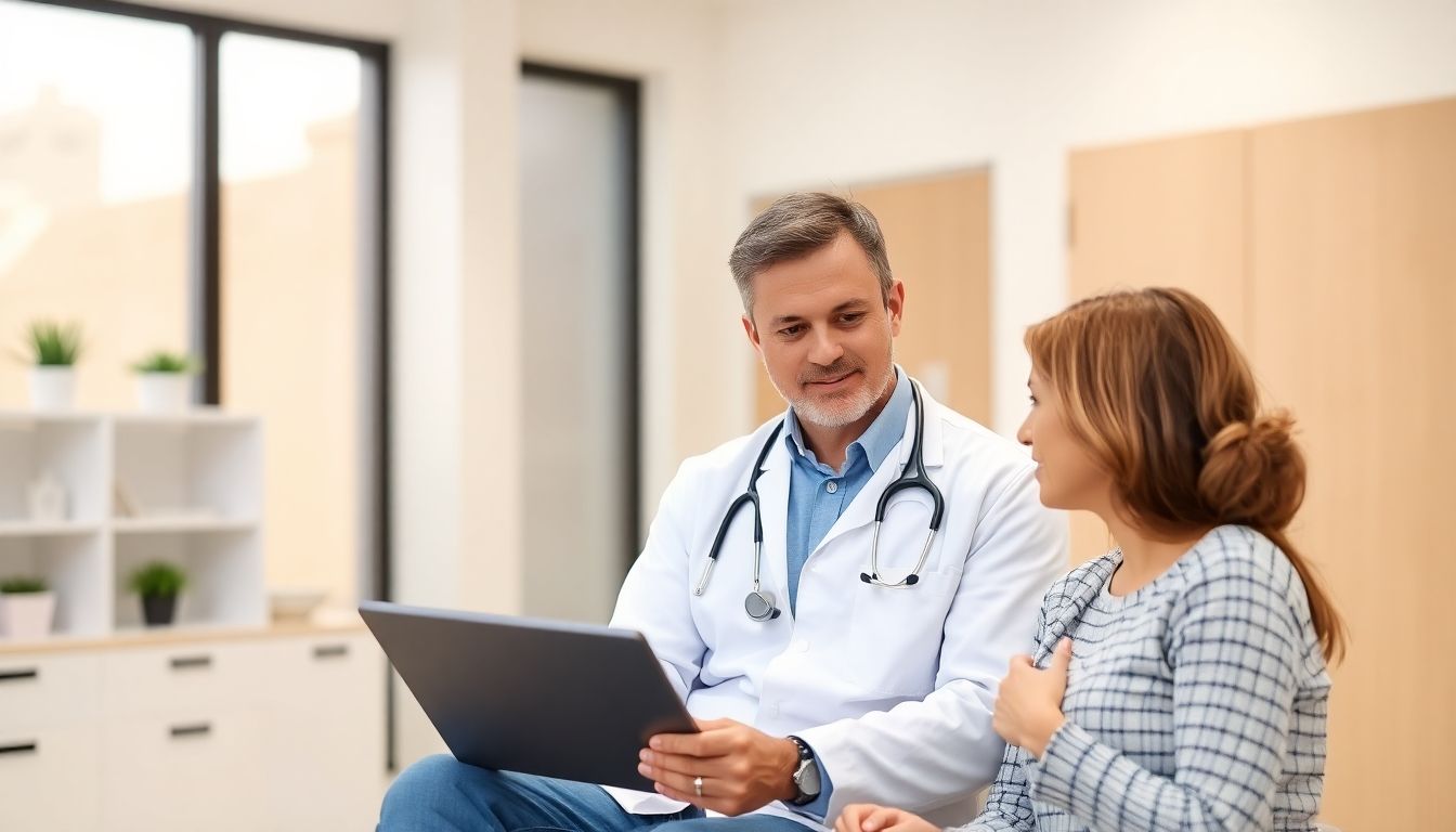 Emmert-Plastik: Doctor consulting with a patient about an ingrown toenail.