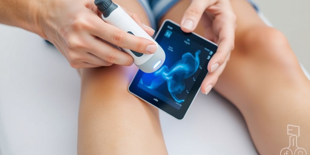 Ultraschallgerät in Aktion auf Knie