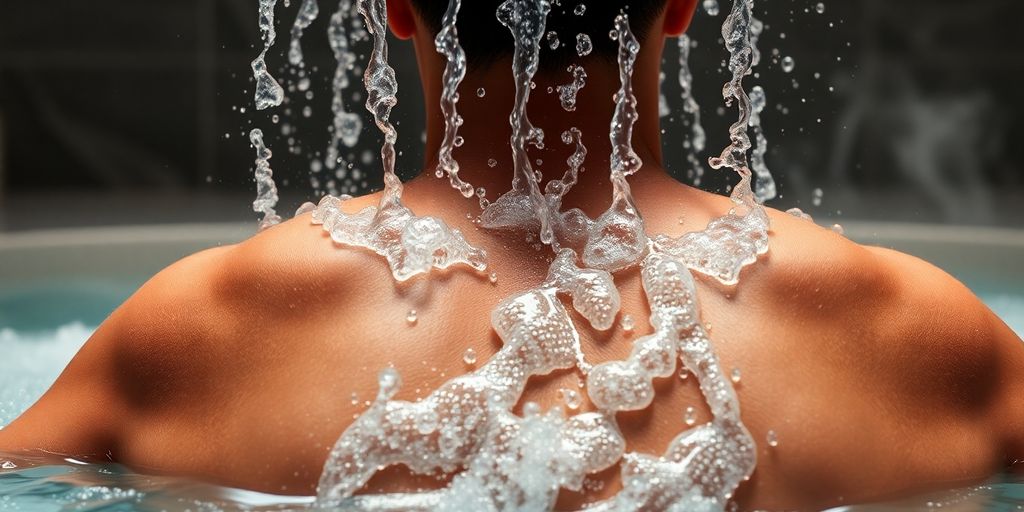 Wasserstrahlen massieren Rücken, entspannende Wellness-Atmosphäre