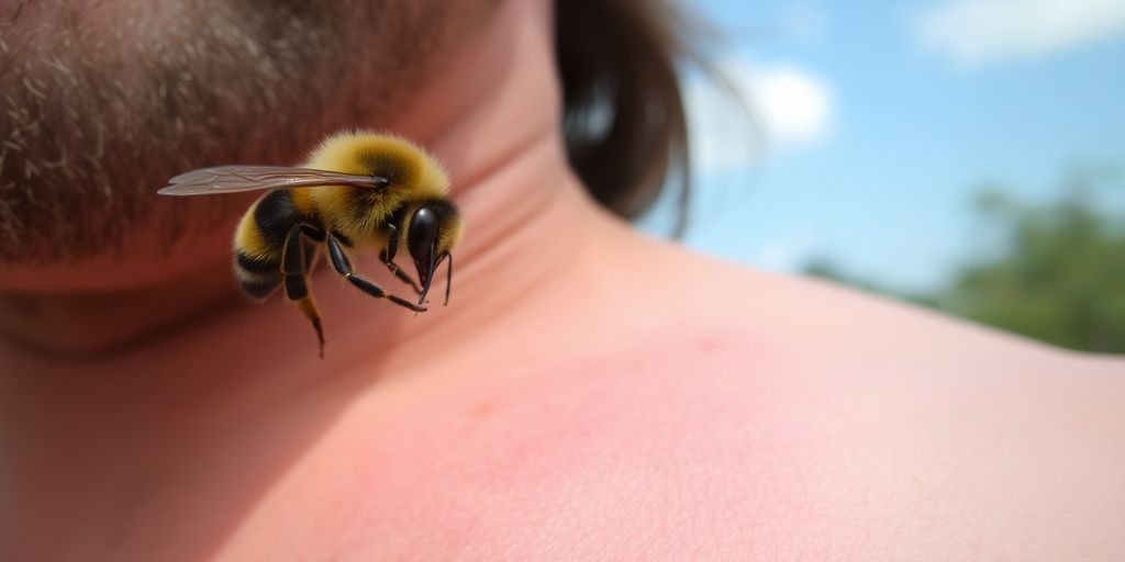 Insektengiftallergie: Nahaufnahme eines Bienenstichs und einer Person.