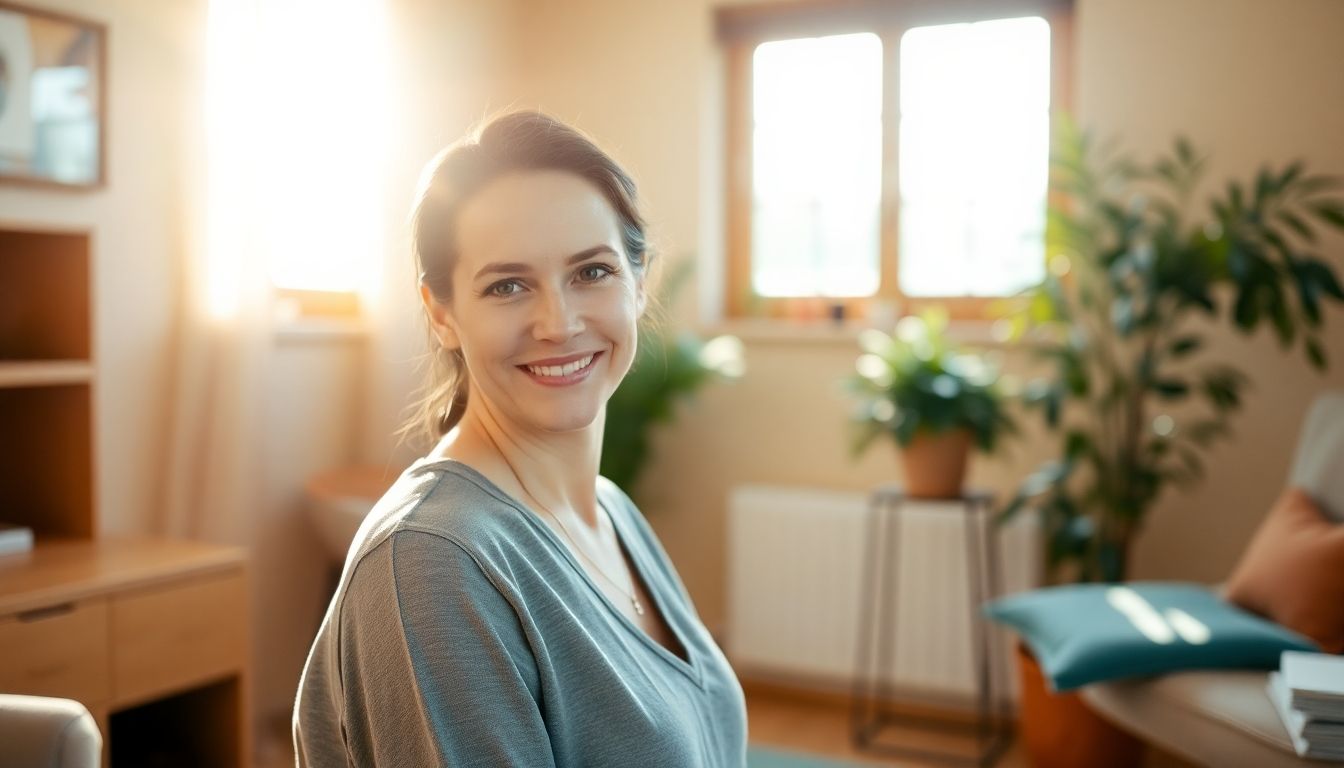 Gesprächstherapie: Therapeut lächelt freundlich einer Person gegenüber in einer hellen Praxis.