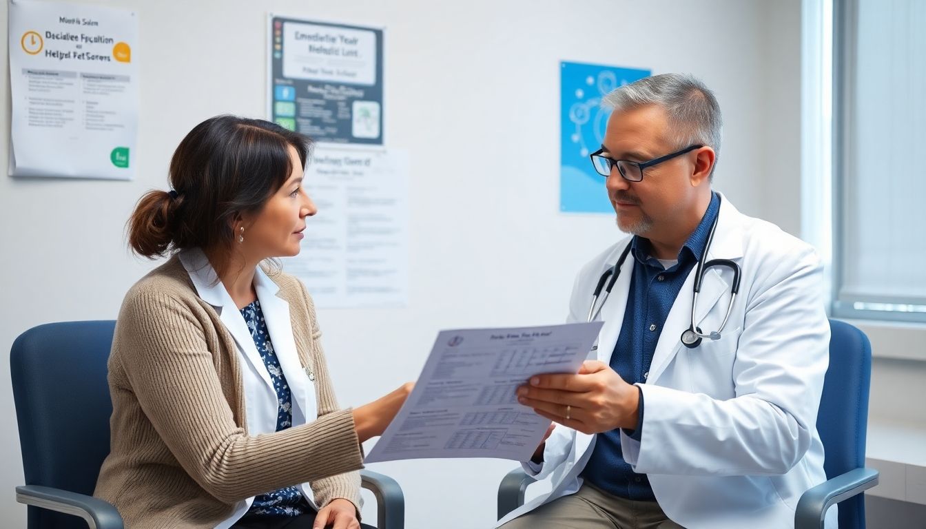 Immunsuppression: Doctor discussing medical chart with a patient.